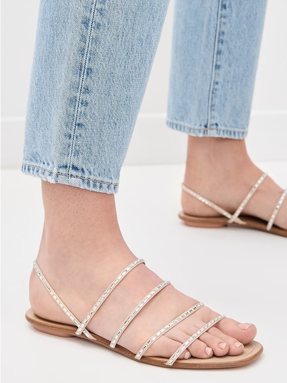 Aquazzura Mistica Crystal-Strap Flat Sandals